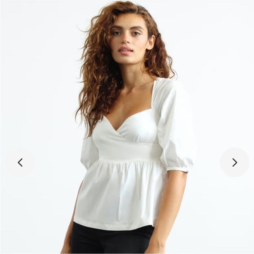 MOST OF ALL White Puff Sleeve Women's Top L